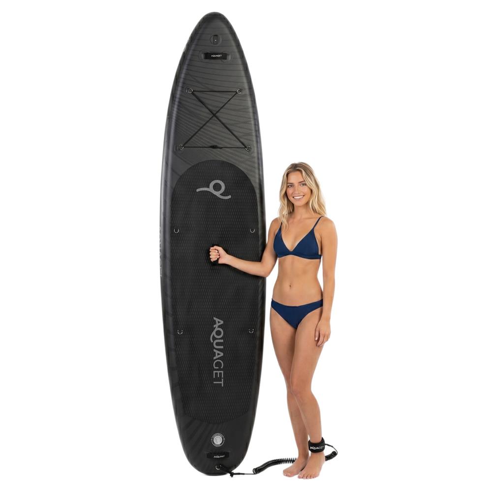 Set placa gonflabila Stand Up PaddleBoard 350x81x15 cm, cu pompa, kit de reparatii, geanta de transport, vasla, maxim 150 kg, negru - imagine 7