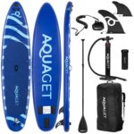 Set placa gonflabila Stand Up PaddleBoard 350x81x15 cm, cu pompa, kit de reparatii, geanta de transport, vasla, maxim 150 kg, albastru