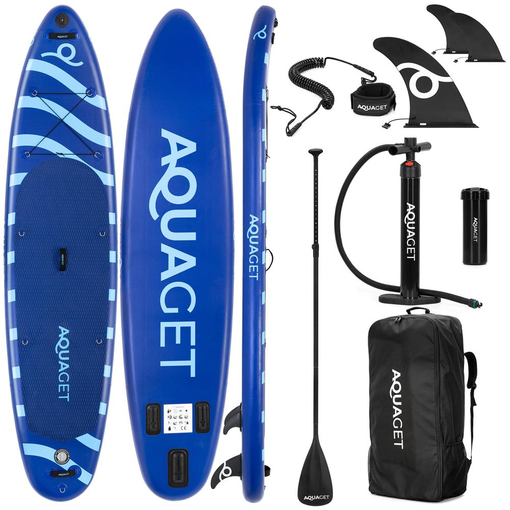 Set placa gonflabila Stand Up PaddleBoard 350x81x15 cm, cu pompa, kit de reparatii, geanta de transport, vasla, maxim 150 kg, albastru