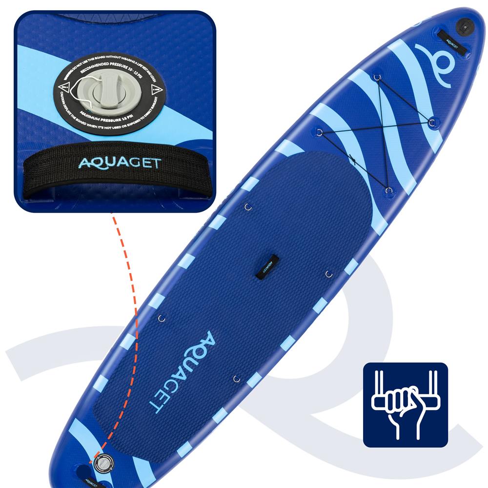 Set placa gonflabila Stand Up PaddleBoard 350x81x15 cm, cu pompa, kit de reparatii, geanta de transport, vasla, maxim 150 kg, albastru - imagine 38