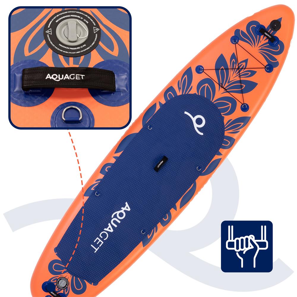 Set placa gonflabila Stand Up PaddleBoard 350x81x15 cm, cu pompa, scaun kayak, kit de reparatii, geanta de transport, vasla 2 in 1, maxim 220 kg, portocaliu - imagine 12