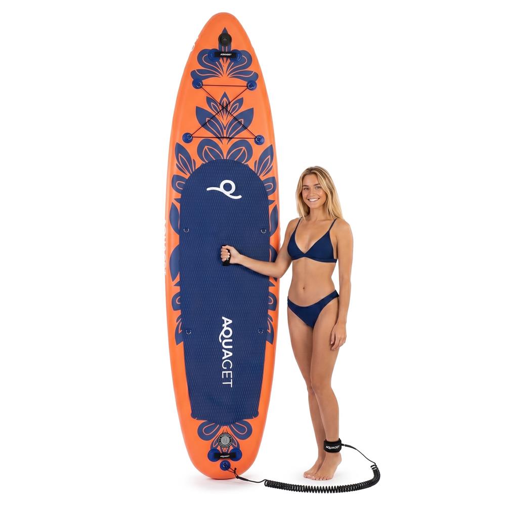 Set placa gonflabila Stand Up PaddleBoard 350x81x15 cm, cu pompa, scaun kayak, kit de reparatii, geanta de transport, vasla 2 in 1, maxim 220 kg, portocaliu - imagine 40