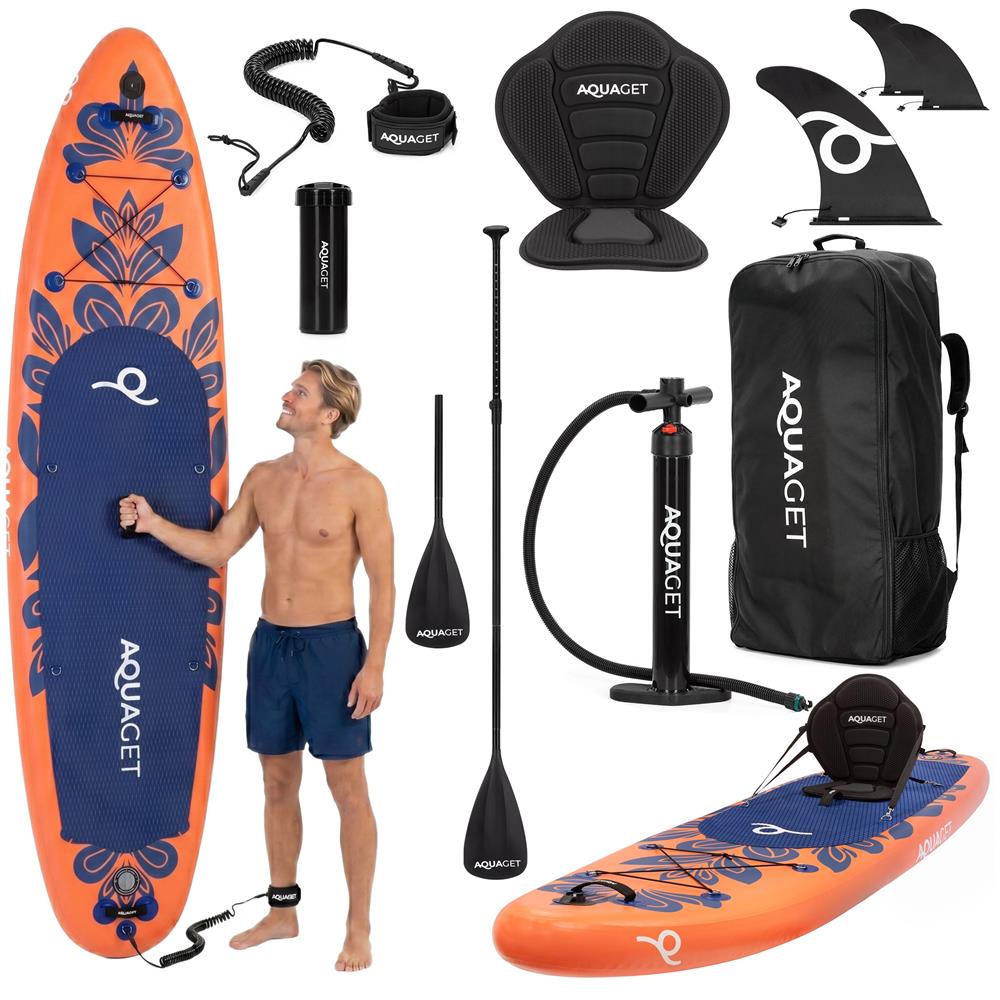 Set placa gonflabila Stand Up PaddleBoard 350x81x15 cm, cu pompa, scaun kayak, kit de reparatii, geanta de transport, vasla 2 in 1, maxim 220 kg, portocaliu - imagine 46
