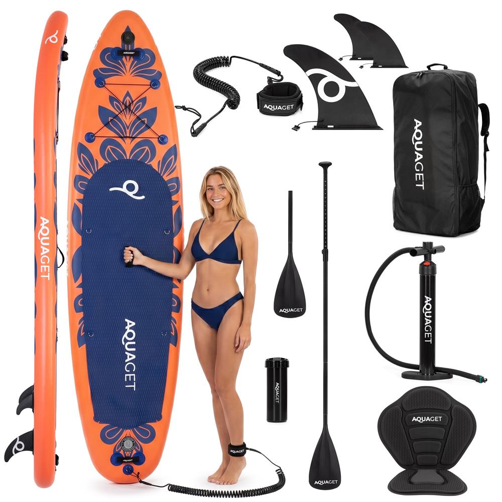 Set placa gonflabila Stand Up PaddleBoard 350x81x15 cm, cu pompa, scaun kayak, kit de reparatii, geanta de transport, vasla 2 in 1, maxim 220 kg, portocaliu - imagine 47