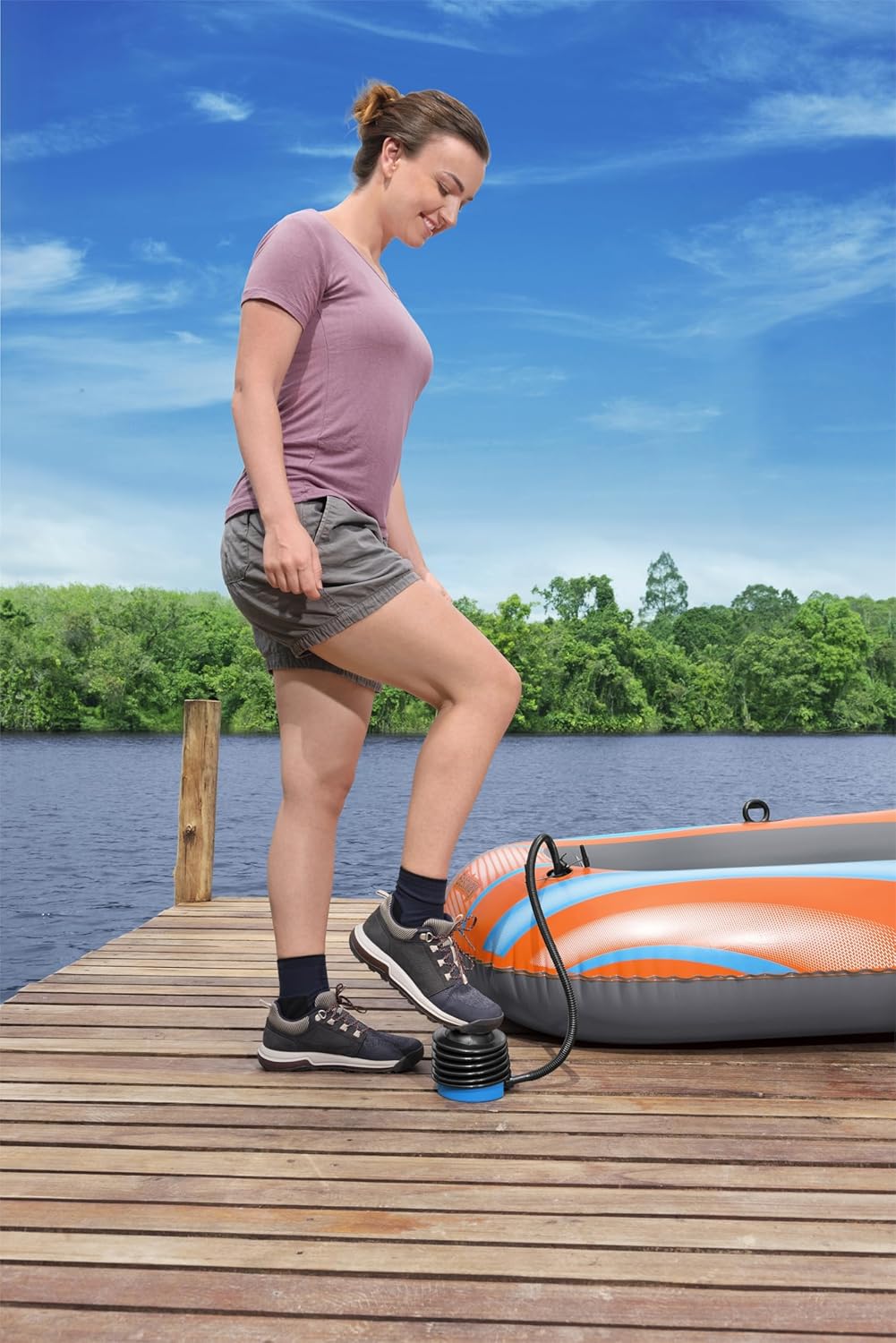 Pompa de picior Bestway Air Step 300 ML, umflare si dezumflare, 0,3 L/ciclu, cu 3 adaptoare - imagine 3