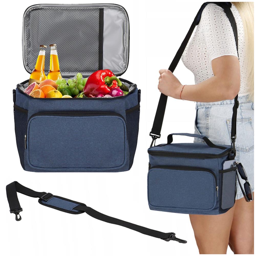 Geanta termoizolanta pentru plaja sau picnic, 11 L, pliabila, 27x19x20,5 cm, albastru - imagine 2