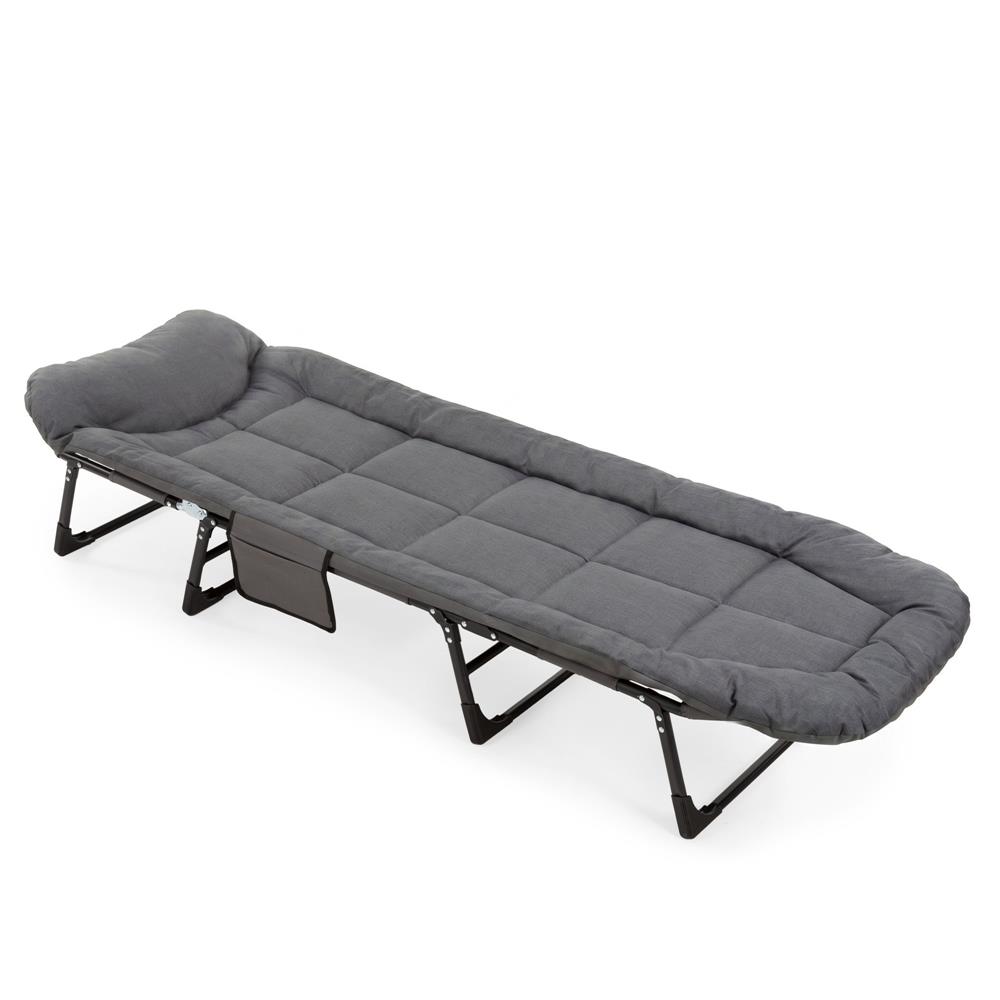 Sezlong pliabil pentru gradina, cu saltea, tetiera reglabila si buzunar lateral, 200x65x30 cm, 150 kg, gri - imagine 26