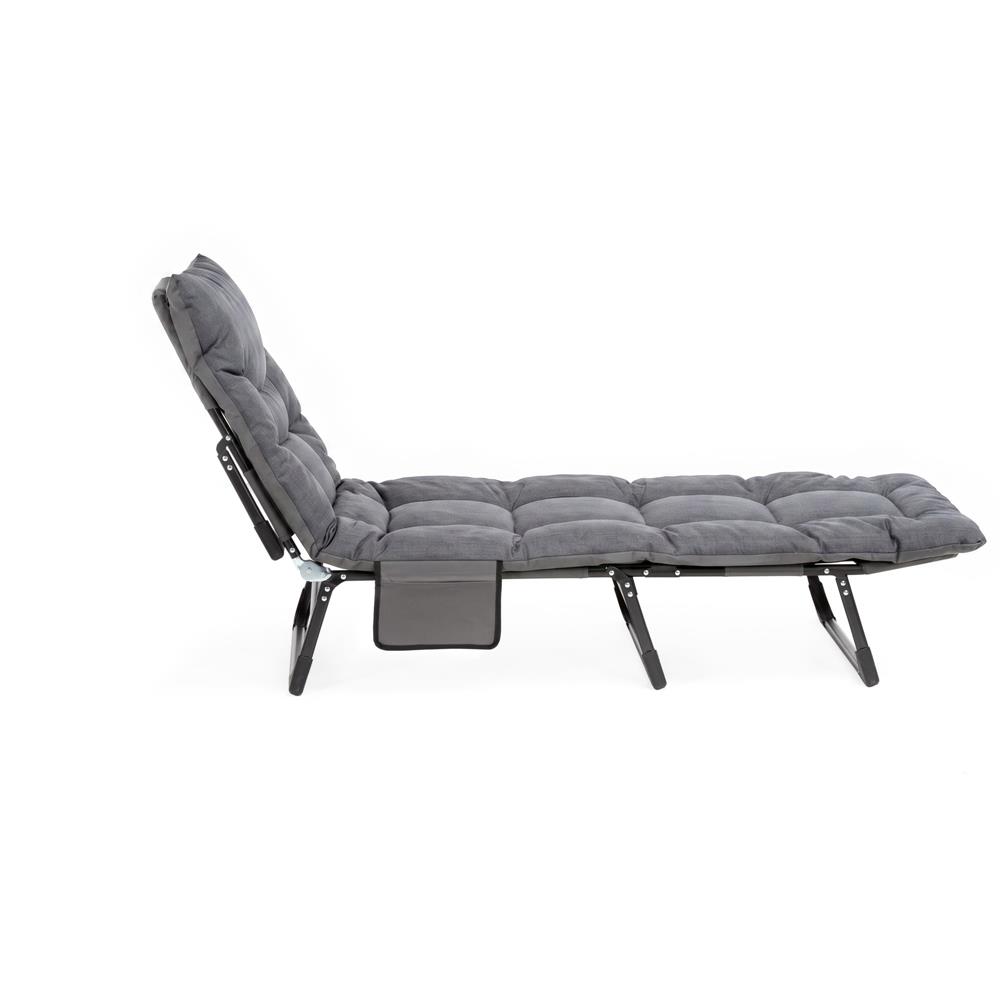 Sezlong pliabil pentru gradina, cu saltea, tetiera reglabila si buzunar lateral, 200x65x30 cm, 150 kg, gri - imagine 27