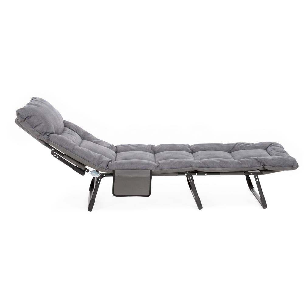 Sezlong pliabil pentru gradina, cu saltea, tetiera reglabila si buzunar lateral, 200x65x30 cm, 150 kg, gri - imagine 28