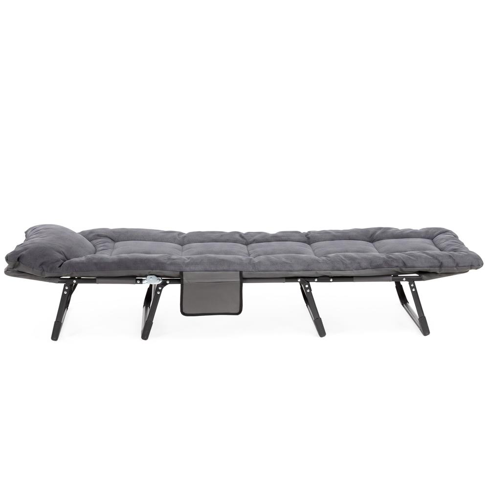 Sezlong pliabil pentru gradina, cu saltea, tetiera reglabila si buzunar lateral, 200x65x30 cm, 150 kg, gri - imagine 29