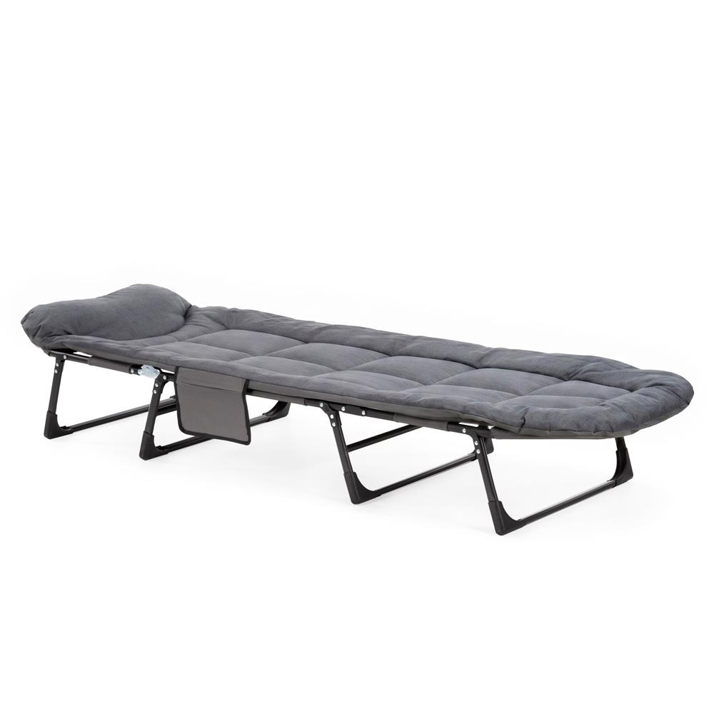 Sezlong pliabil pentru gradina, cu saltea, tetiera reglabila si buzunar lateral, 200x65x30 cm, 150 kg, gri - imagine 30