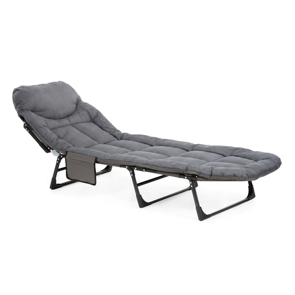 Sezlong pliabil pentru gradina, cu saltea, tetiera reglabila si buzunar lateral, 200x65x30 cm, 150 kg, gri - imagine 31