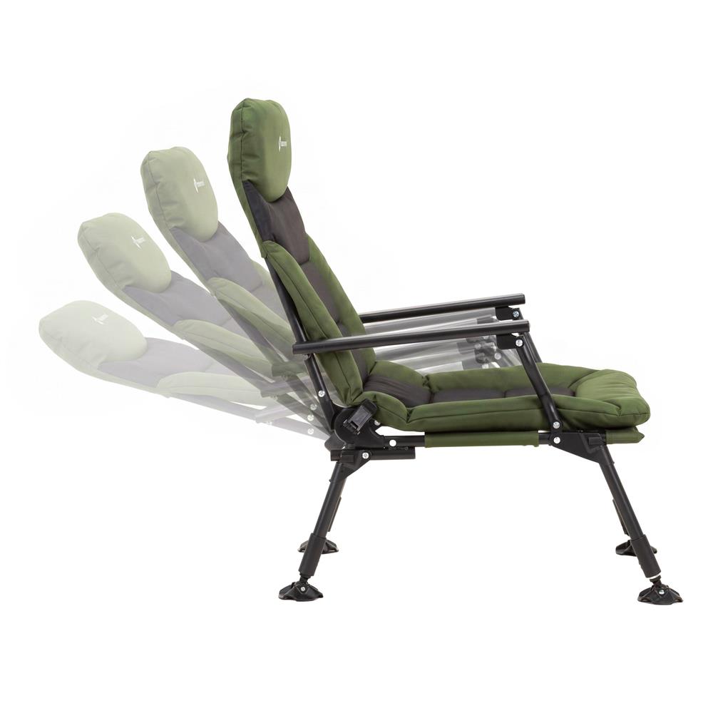 Scaun pliabil premium pentru pescuit sau camping, reglabil in 5 pozitii, picioare reglabile pe inaltime, 72x60x102 cm, 180 kg, verde inchis - imagine 21