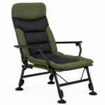 Scaun pliabil premium pentru pescuit sau camping, reglabil in 5 pozitii, picioare reglabile pe inaltime, 72x60x102 cm, 180 kg, verde inchis