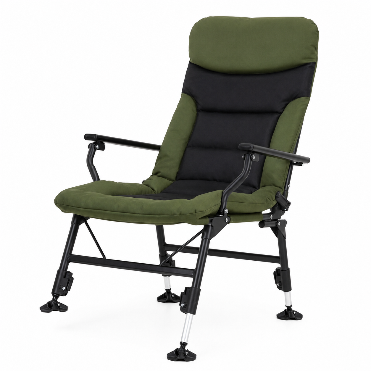 Scaun pliabil premium pentru pescuit sau camping, reglabil in 5 pozitii, picioare reglabile pe inaltime, 72x60x102 cm, 180 kg, verde inchis - imagine 10