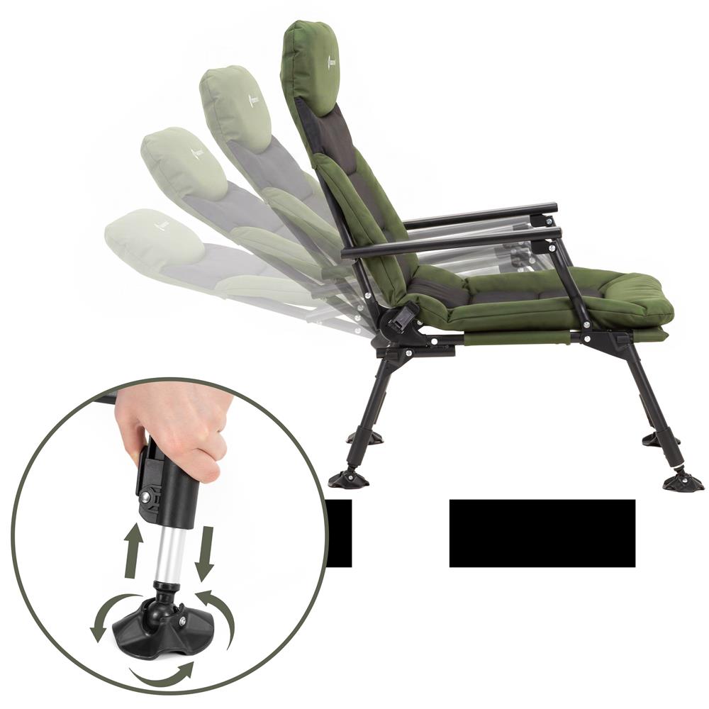 Scaun pliabil premium pentru pescuit sau camping, reglabil in 5 pozitii, picioare reglabile pe inaltime, 72x60x102 cm, 180 kg, verde inchis - imagine 11