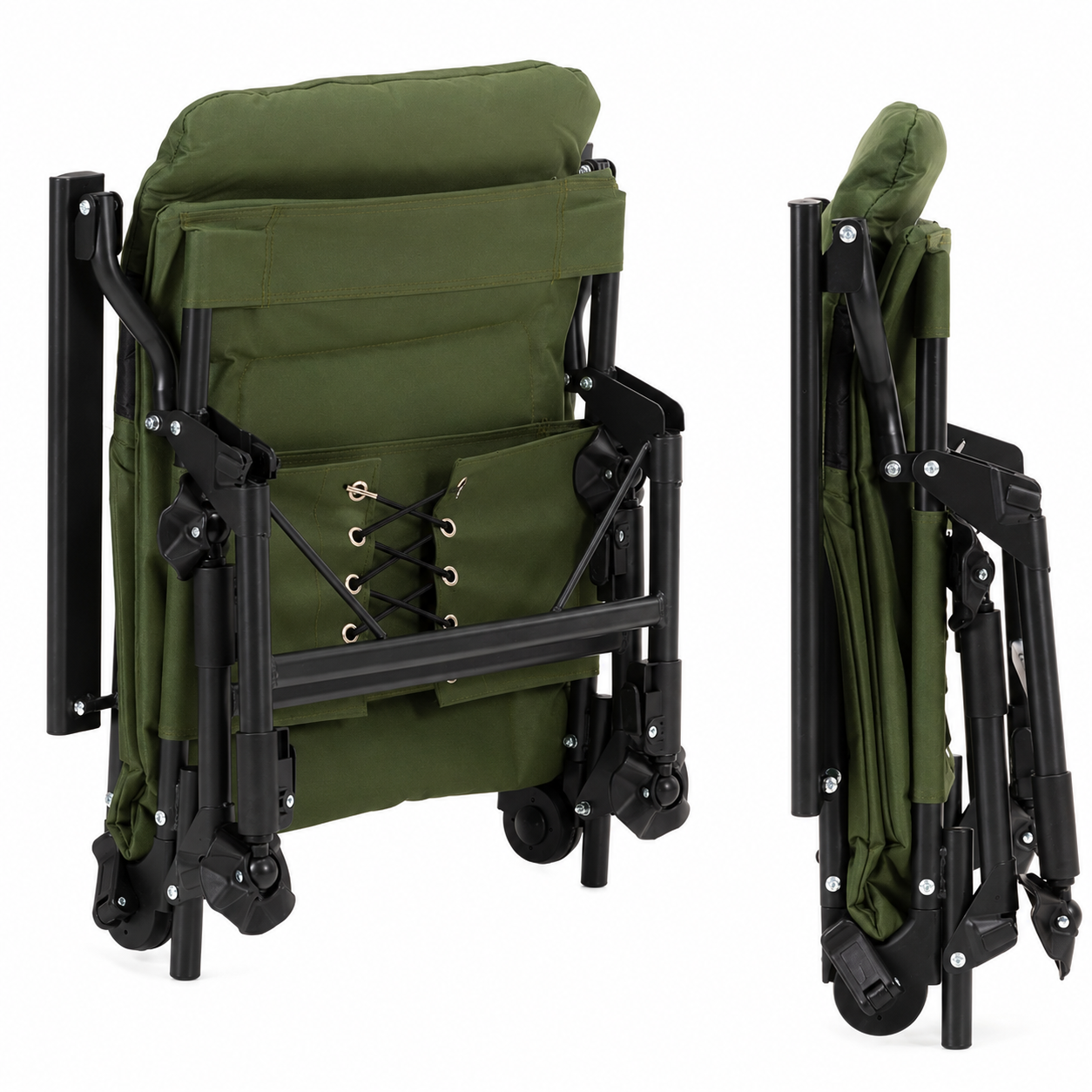 Scaun pliabil premium pentru pescuit sau camping, reglabil in 5 pozitii, picioare reglabile pe inaltime, 72x60x102 cm, 180 kg, verde inchis - imagine 16