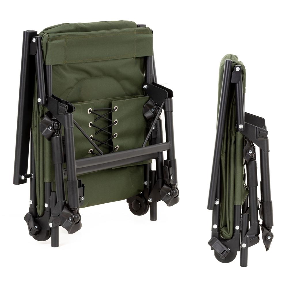 Scaun pliabil premium pentru pescuit sau camping, reglabil in 5 pozitii, picioare reglabile pe inaltime, 71x57x90 cm, 140 kg, verde inchis - imagine 16