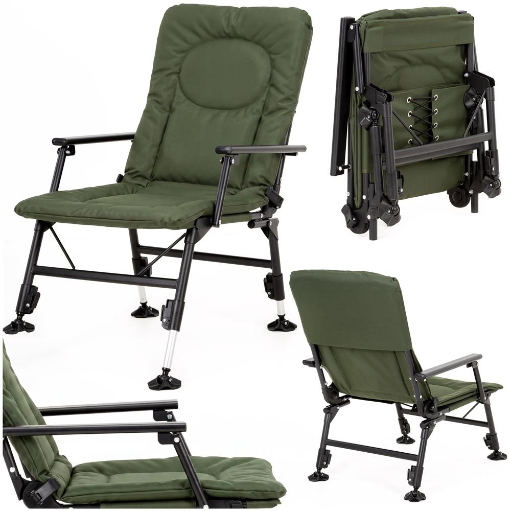 Scaun pliabil premium pentru pescuit sau camping, reglabil in 5 pozitii, picioare reglabile pe inaltime, 71x57x90 cm, 140 kg, verde inchis - imagine 18