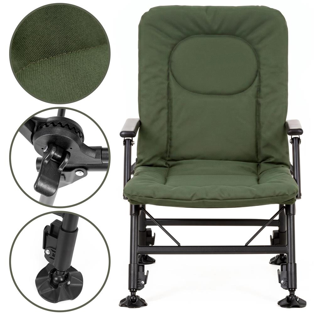 Scaun pliabil premium pentru pescuit sau camping, reglabil in 5 pozitii, picioare reglabile pe inaltime, 71x57x90 cm, 140 kg, verde inchis - imagine 20