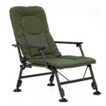 Scaun pliabil premium pentru pescuit sau camping, reglabil in 5 pozitii, picioare reglabile pe inaltime, 71x57x90 cm, 140 kg, verde inchis