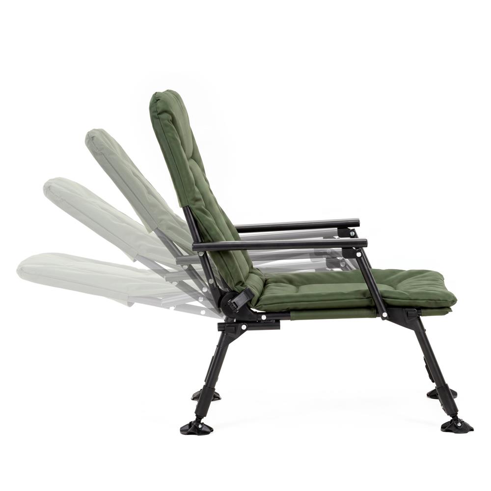 Scaun pliabil premium pentru pescuit sau camping, reglabil in 5 pozitii, picioare reglabile pe inaltime, 71x57x90 cm, 140 kg, verde inchis - imagine 9