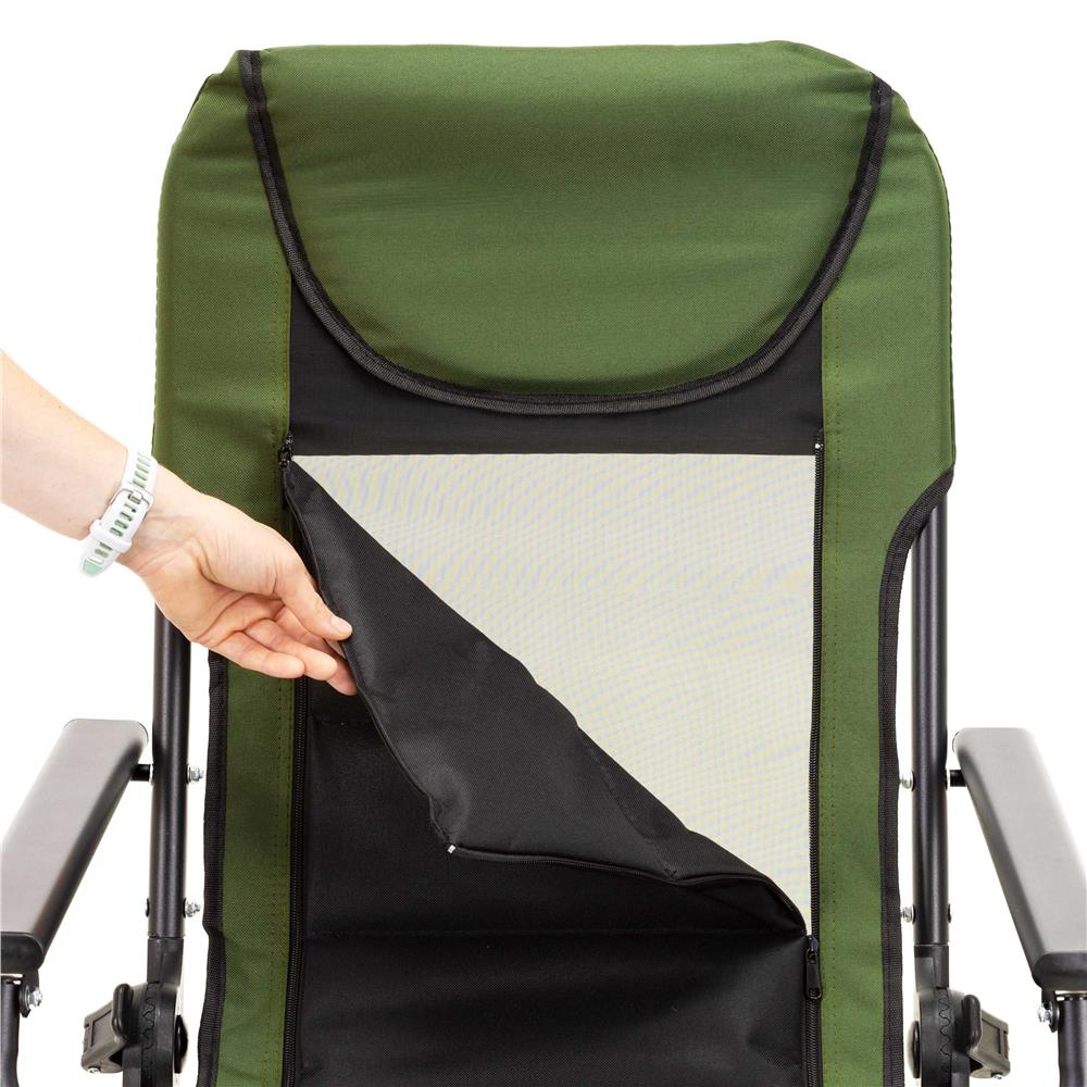 Scaun pliabil premium pentru pescuit sau camping cu suport pentru picioare, reglabil in 5 pozitii, picioare reglabile pe inaltime, 81x57x100 cm, 140 kg, verde inchis - imagine 14