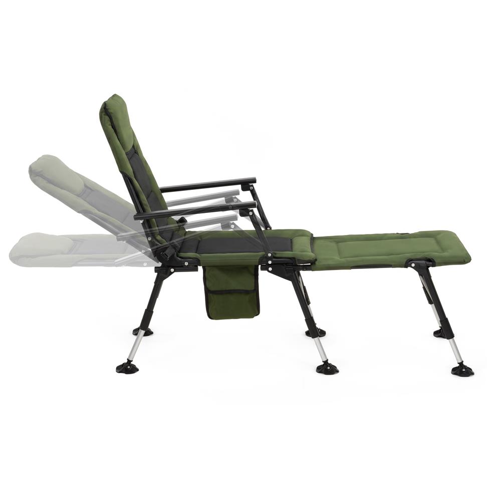 Scaun pliabil premium pentru pescuit sau camping cu suport pentru picioare, reglabil in 5 pozitii, picioare reglabile pe inaltime, 81x57x100 cm, 140 kg, verde inchis - imagine 21