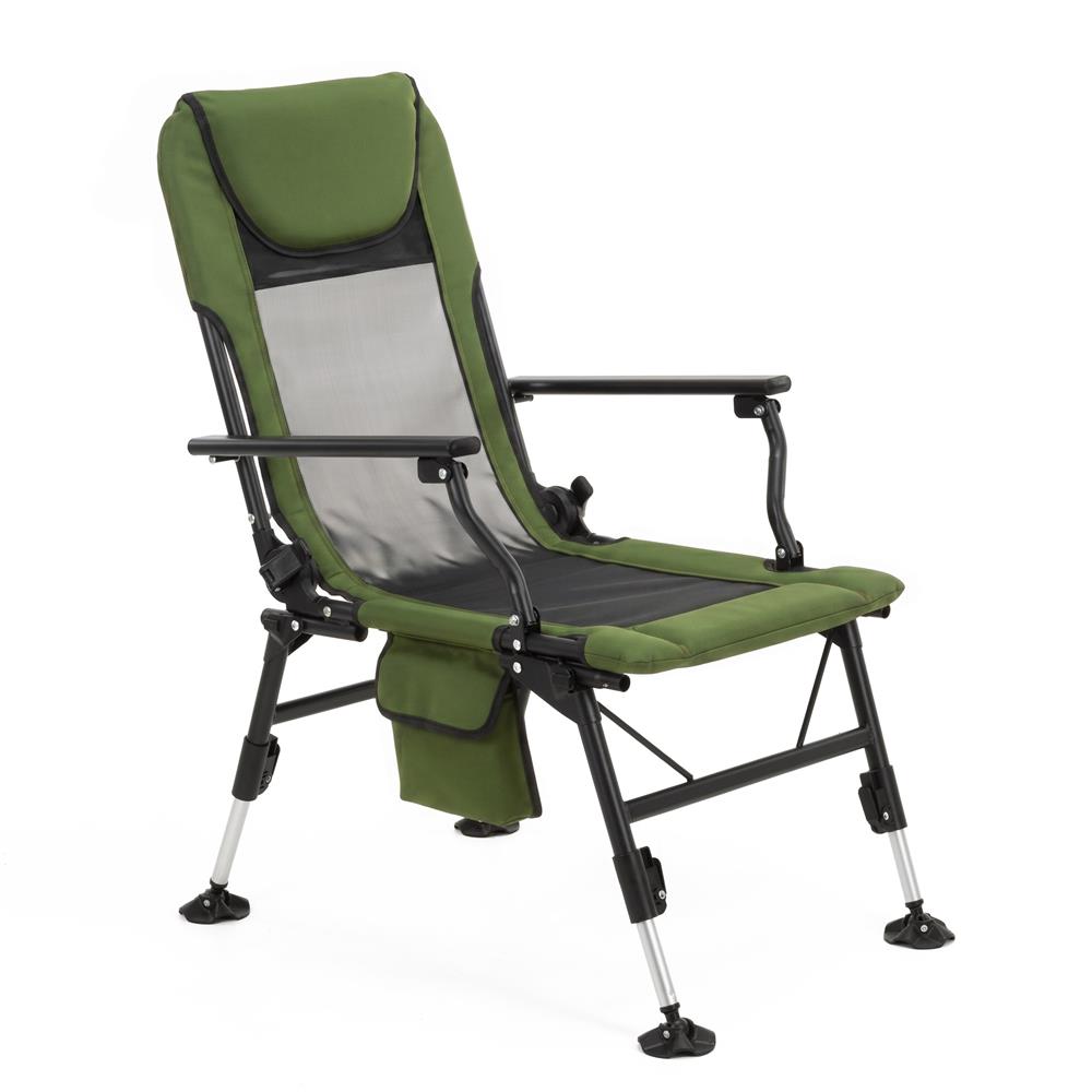 Scaun pliabil premium pentru pescuit sau camping cu suport pentru picioare, reglabil in 5 pozitii, picioare reglabile pe inaltime, 81x57x100 cm, 140 kg, verde inchis - imagine 22