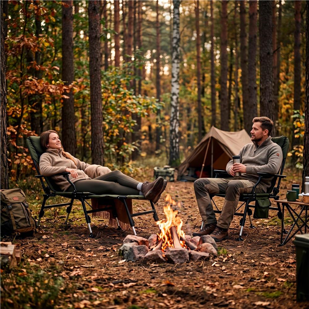 Scaun pliabil premium pentru pescuit sau camping cu suport pentru picioare, reglabil in 5 pozitii, picioare reglabile pe inaltime, 81x57x100 cm, 140 kg, verde inchis - imagine 25