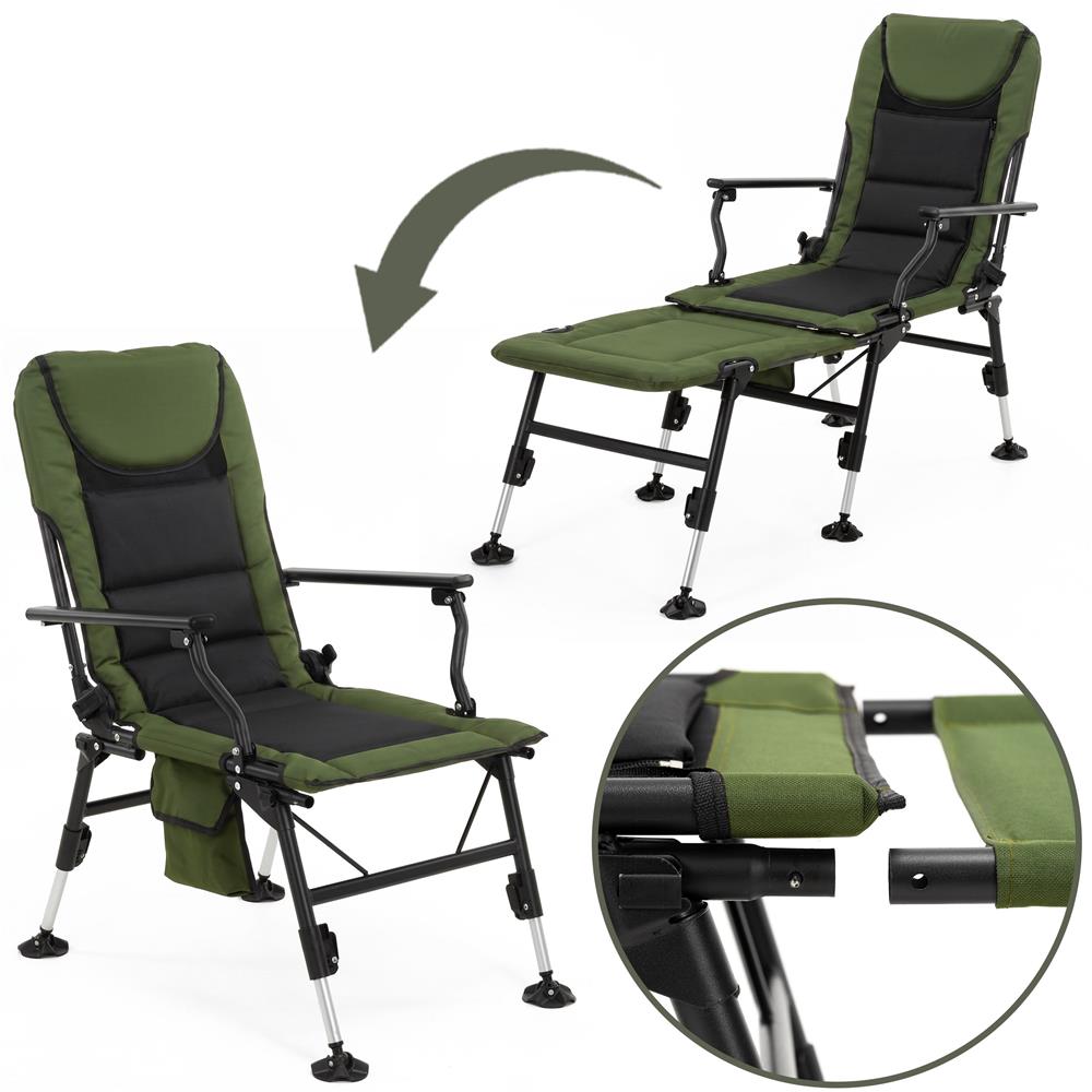 Scaun pliabil premium pentru pescuit sau camping cu suport pentru picioare, reglabil in 5 pozitii, picioare reglabile pe inaltime, 81x57x100 cm, 140 kg, verde inchis - imagine 4