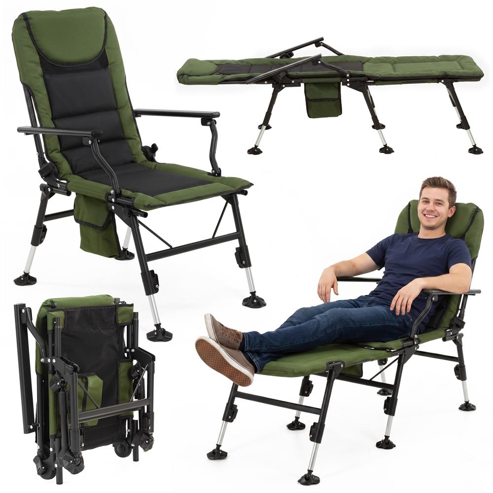 Scaun pliabil premium pentru pescuit sau camping cu suport pentru picioare, reglabil in 5 pozitii, picioare reglabile pe inaltime, 81x57x100 cm, 140 kg, verde inchis - imagine 31