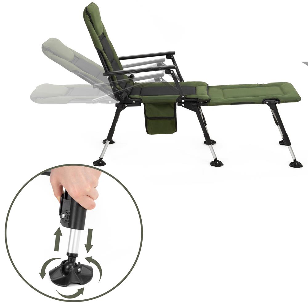 Scaun pliabil premium pentru pescuit sau camping cu suport pentru picioare, reglabil in 5 pozitii, picioare reglabile pe inaltime, 81x57x100 cm, 140 kg, verde inchis - imagine 6