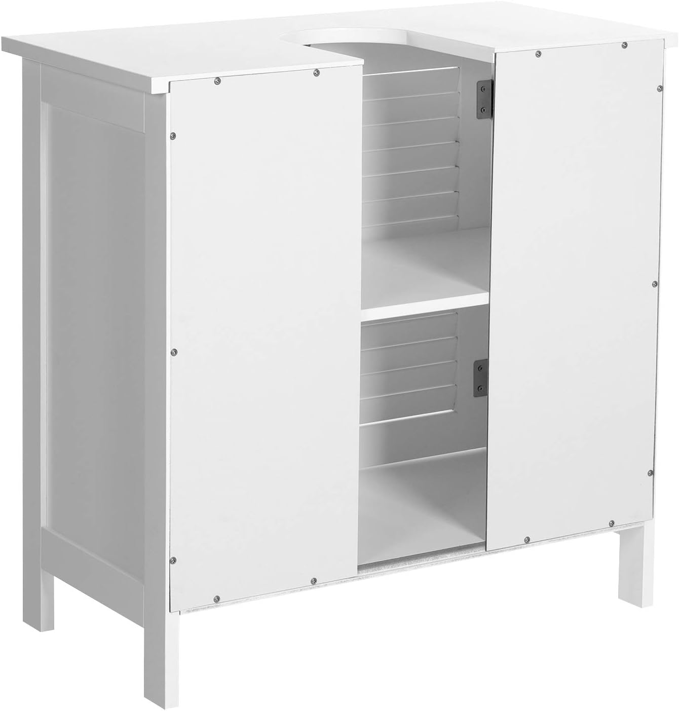 VASAGLE Dulap baie pentru lavoar cu raft reglabil, design scandinav cu 2 usi tip lamele, MDF, 60x30x60 cm, alb mat - imagine 9