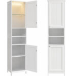 VASAGLE Dulap inalt pentru baie cu iluminare LED si rafturi reglabile, MDF, 30x40x170 cm, alb