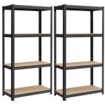 SONGMICS Set 2 rafturi metalice cu 4 polite MDF reglabile, 80x40x160 cm, negru