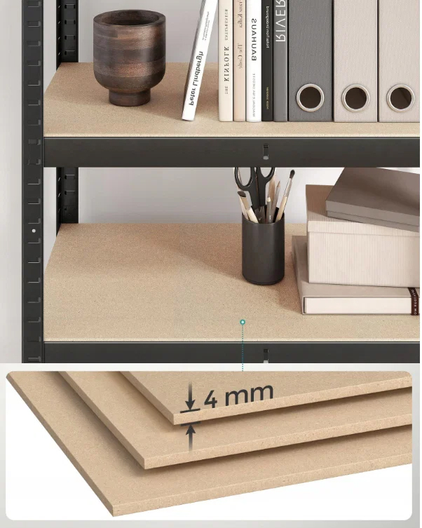 SONGMICS Set 2 rafturi metalice cu 4 polite MDF reglabile, 80x40x160 cm, negru - imagine 2