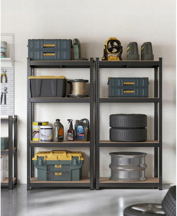 SONGMICS Set 2 rafturi metalice cu 4 polite MDF reglabile, 80x40x160 cm, negru - imagine 6