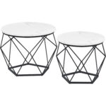 VASAGLE Set de 2 mese de cafea, blat detasabil, stil industrial, 50x40cm si 40x36cm, alb si negru