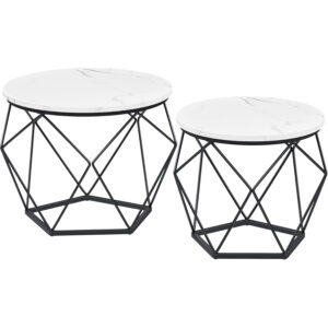 VASAGLE Set de 2 mese de cafea, blat detasabil, stil industrial, 50x40cm si 40x36cm, alb si negru
