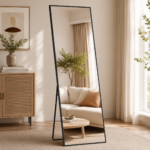SONGMICS Oglinda mare de podea cu rama aluminiu, montare pe perete sau suport, sticla securizata, 160x50 cm, negru