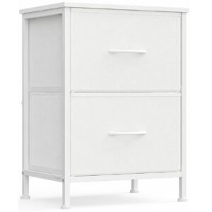 SONGMICS Comoda mica tip noptiera cu 2 sertare textile, cadru metalic si blat MDF, 40x30x52 cm, alb