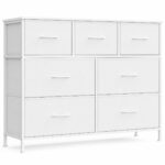 SONGMICS Comoda cu 7 sertare, cadru metalic si blat MDF, sertare textile, 99x30x74 cm, alb