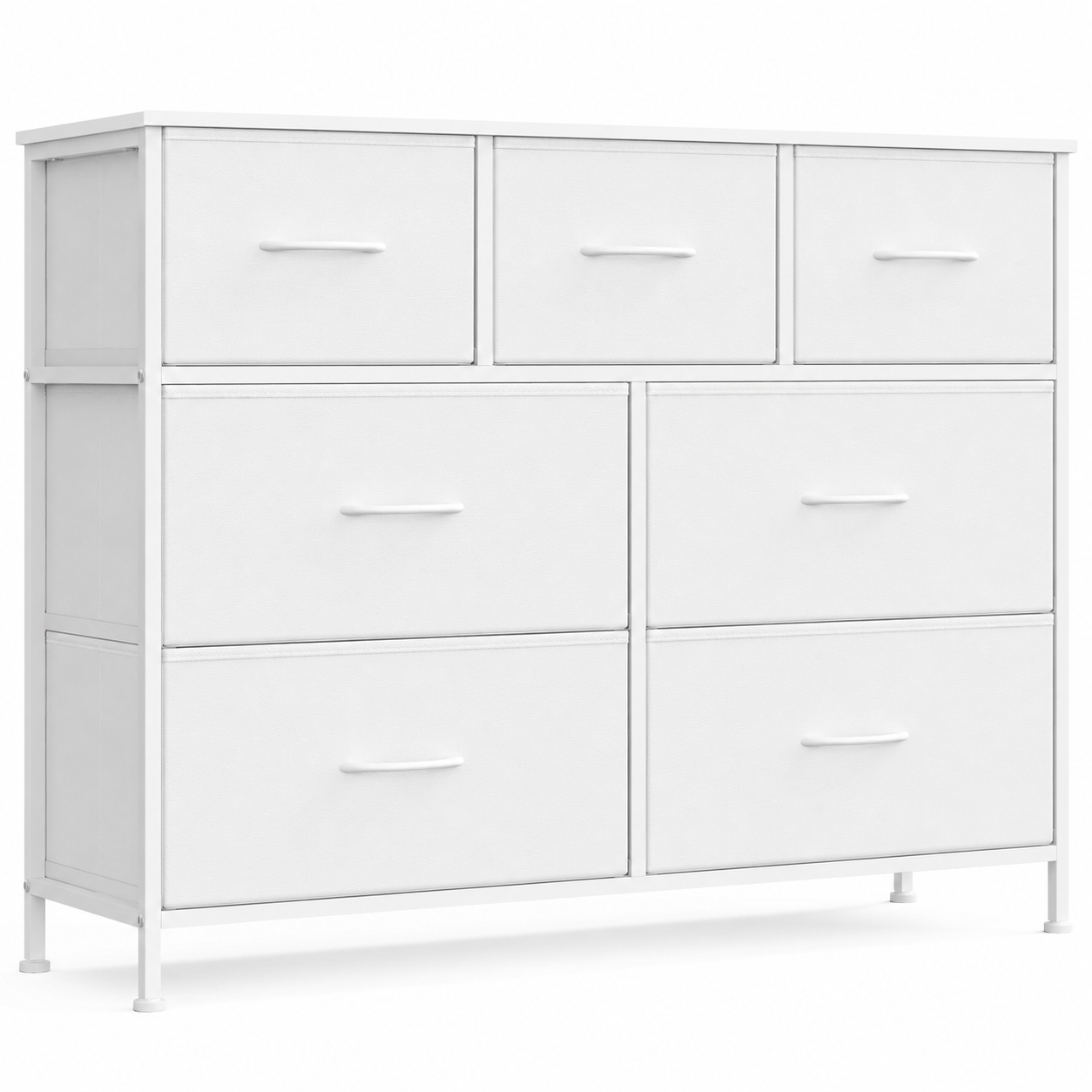 SONGMICS Comoda cu 7 sertare, cadru metalic si blat MDF, sertare textile, 99x30x74 cm, alb