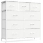 SONGMICS Comoda cu 9 sertare, cadru metalic si blat MDF, sertare textile, 99x30x95 cm, alb