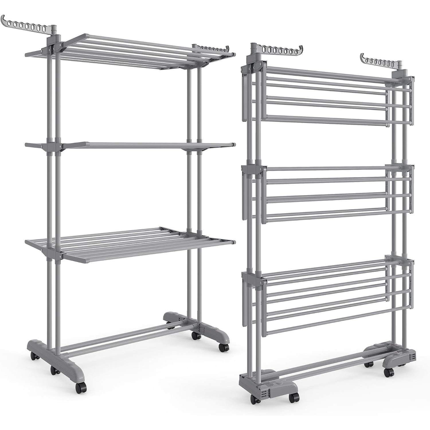 SONGMICS Uscator de rufe pliabil cu 4 niveluri, 6 roti, capacitate 41 kg, 64x126x173 cm, gri - imagine 9