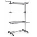 SONGMICS Uscator de rufe pliabil cu 4 niveluri, 6 roti, capacitate 41 kg, 64x126x173 cm, gri