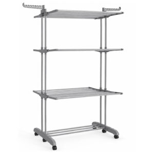 SONGMICS Uscator de rufe pliabil cu 4 niveluri, 6 roti, capacitate 41 kg, 64x126x173 cm, gri