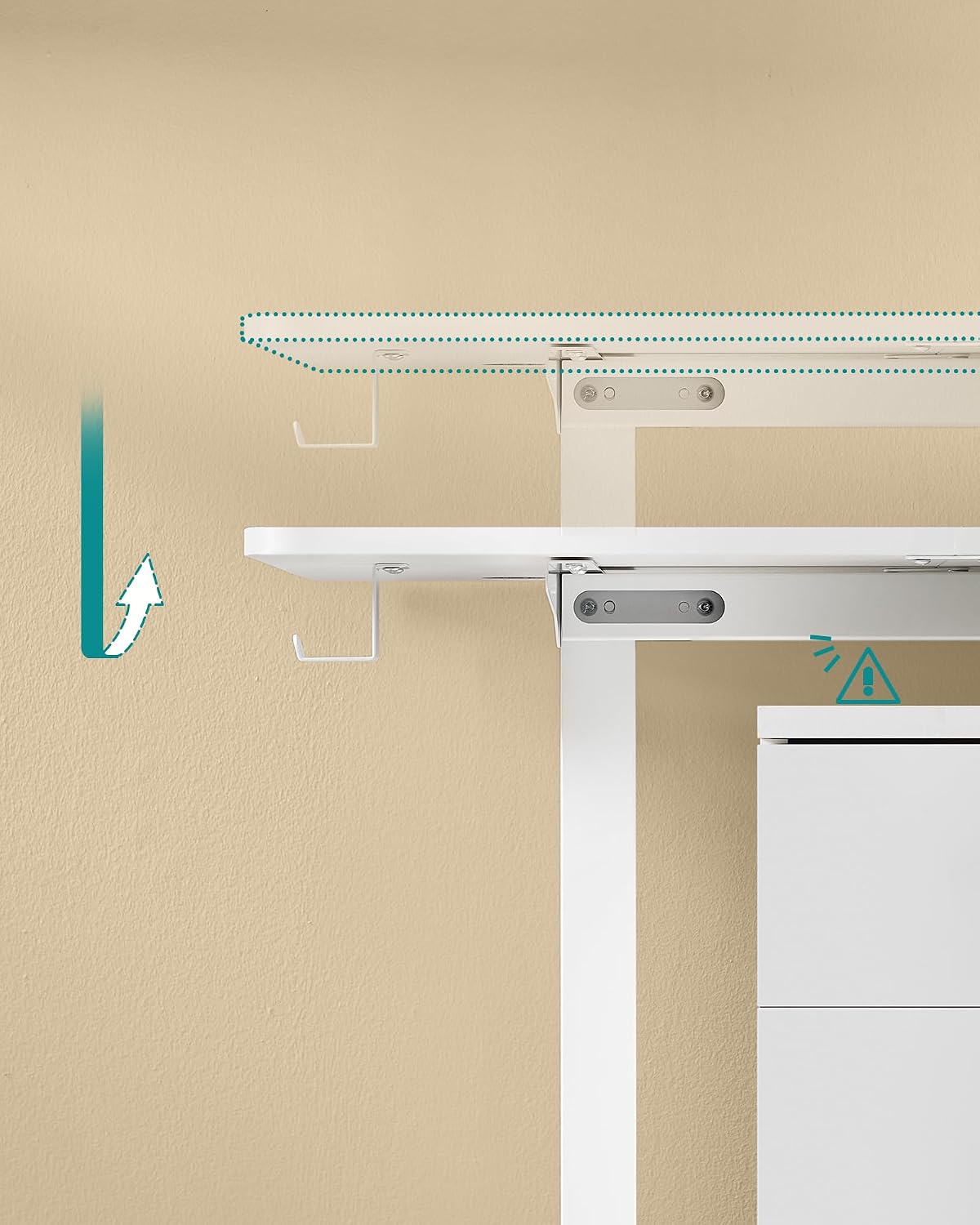 SONGMICS Birou electric reglabil pe inaltime, cadru metalic, functie memorie 4 pozitii, 160x70x(72-120) cm, alb - imagine 4
