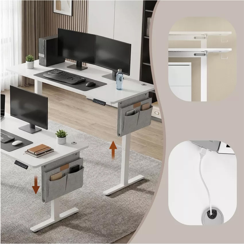 SONGMICS Birou electric reglabil pe inaltime, cadru metalic, functie memorie 4 pozitii, 160x70x(72-120) cm, alb - imagine 9